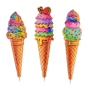 Livmore Multi Color Ice cream Designs Set of 3 Polyresin Pens