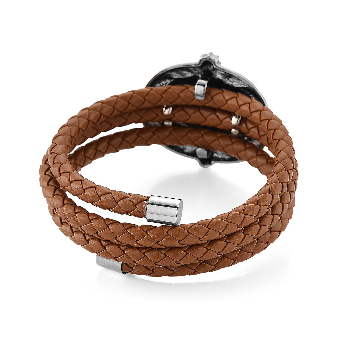 Picture Jasper Beaded Leather Bracelet in Silvertone (7.50 In) image number 5