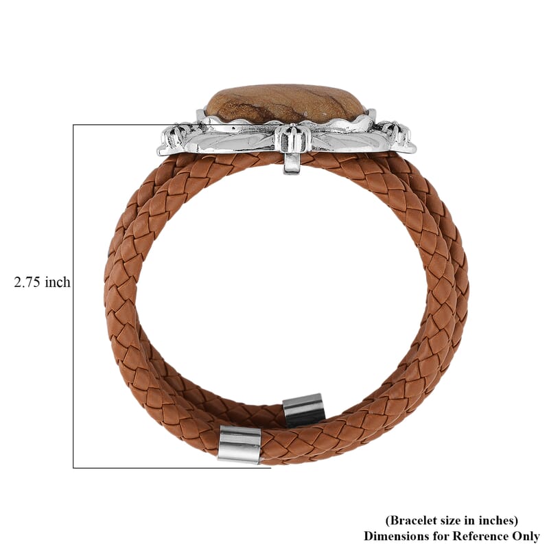 Picture Jasper Leather Bracelet in Silvertone (7.50 In)