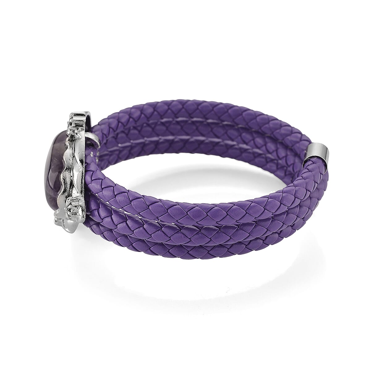 African Amethyst Beaded Leather Bracelet in Silvertone (7.50 In) image number 4