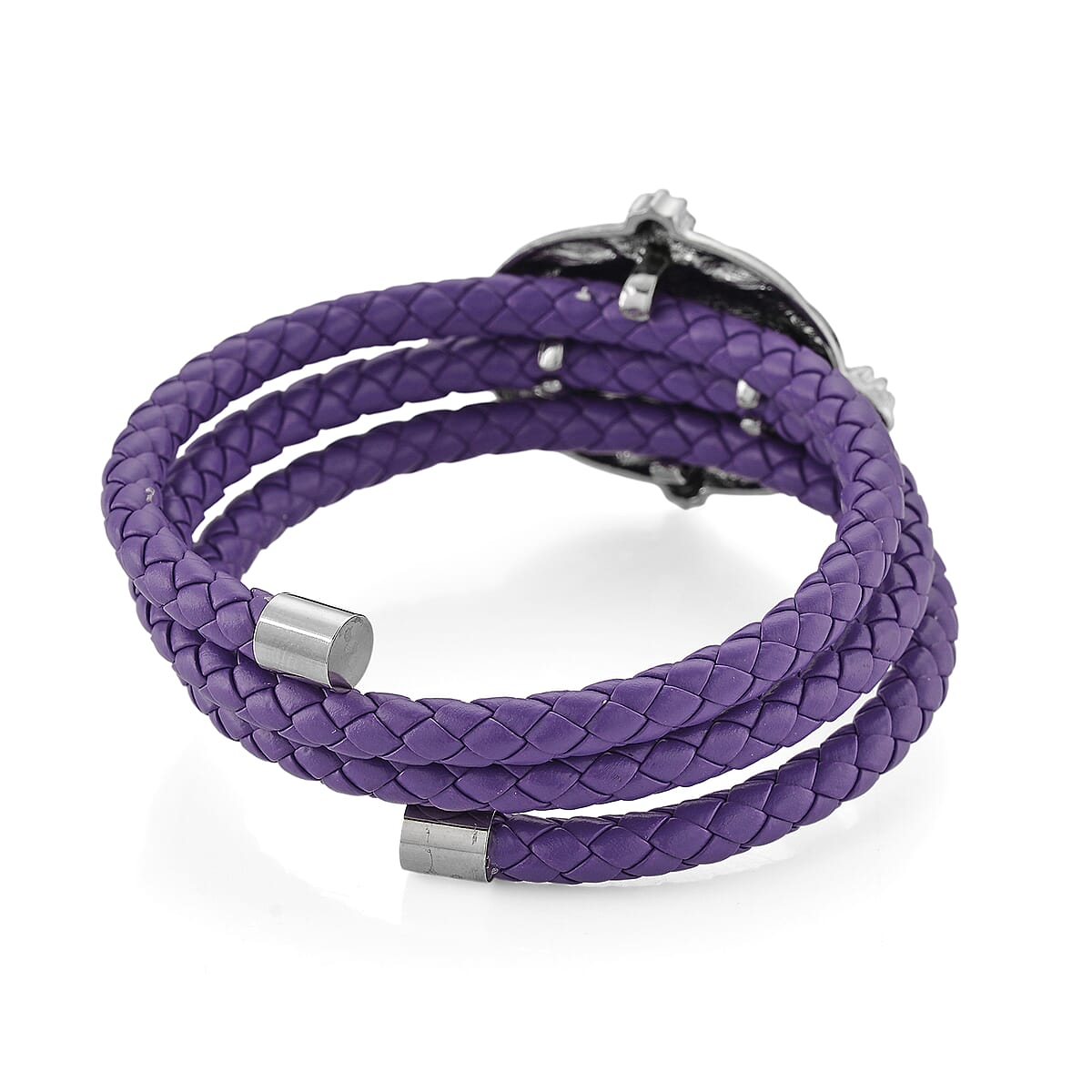 African Amethyst Beaded Leather Bracelet in Silvertone (7.50 In) image number 5