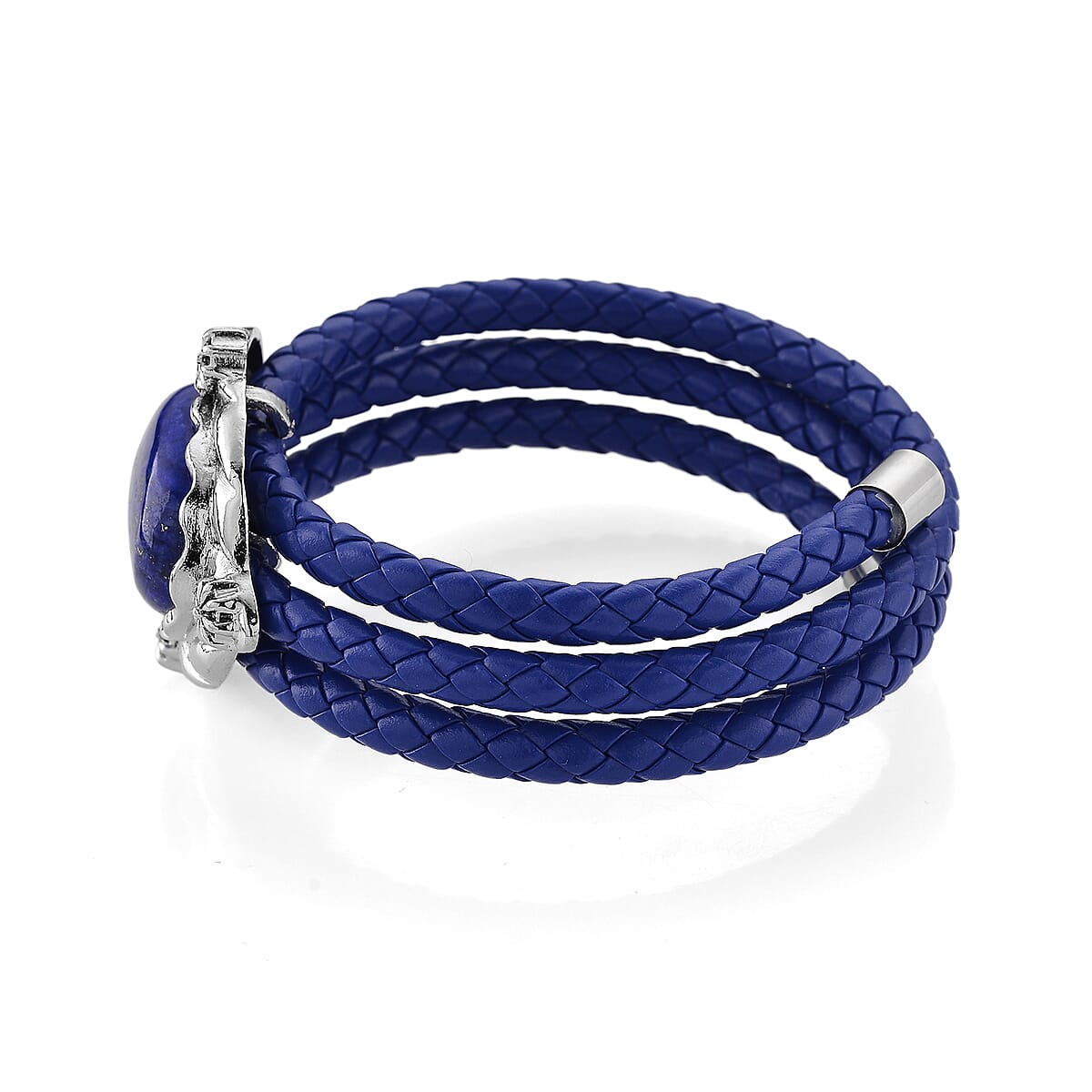 Lapis Lazuli Beaded Leather Bracelet in Silvertone (7.50 In) image number 4
