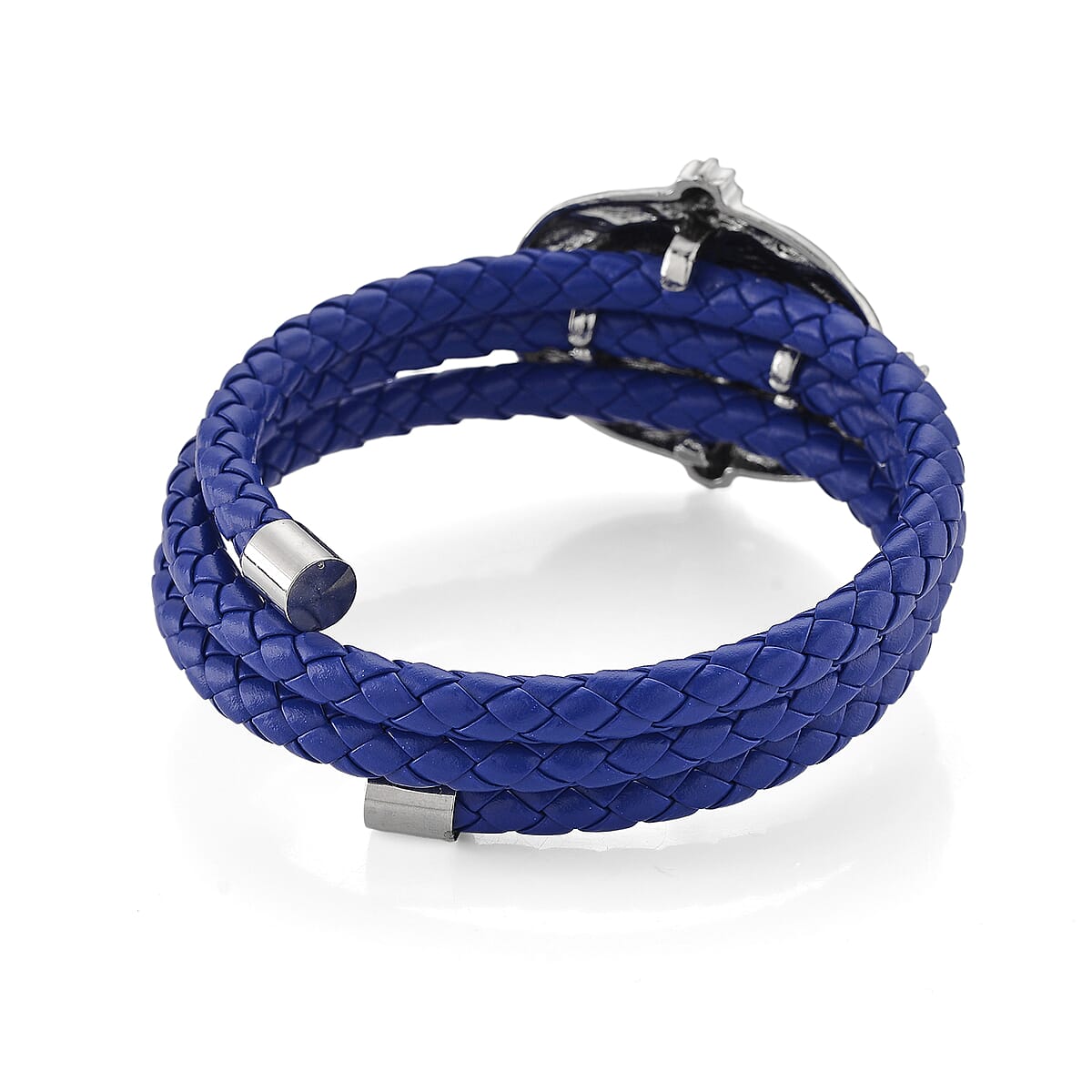 Lapis Lazuli Beaded Leather Bracelet in Silvertone (7.50 In) image number 5