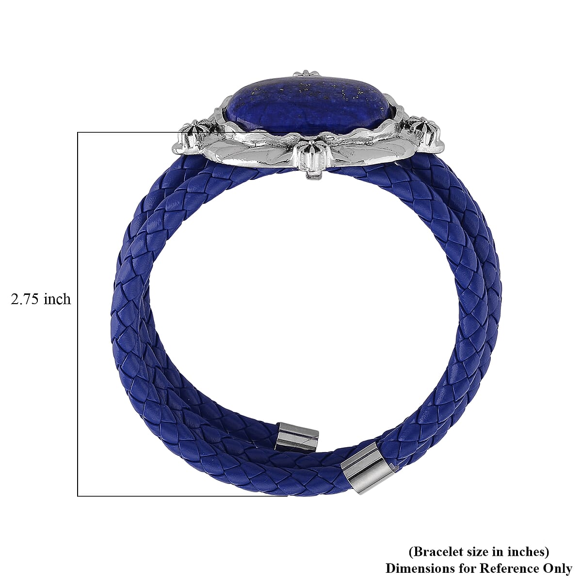 Lapis Lazuli Beaded Leather Bracelet in Silvertone (7.50 In) image number 6