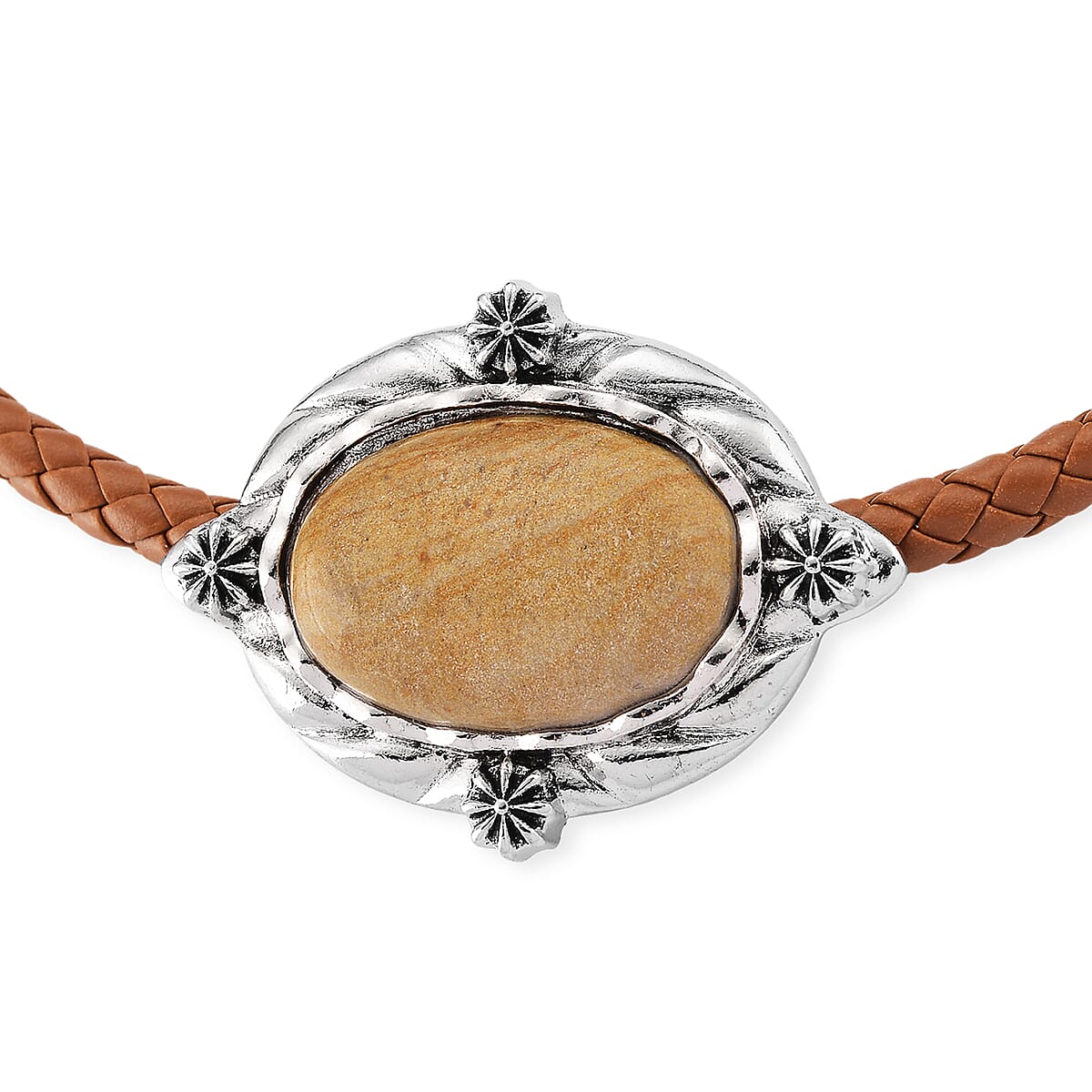 Picture Jasper Leather Necklace (20-22 Inches) in Silvertone image number 4