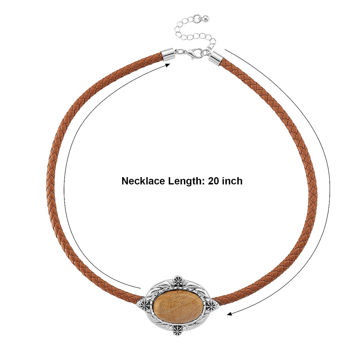 Picture Jasper Leather Necklace (20-22 Inches) in Silvertone image number 6