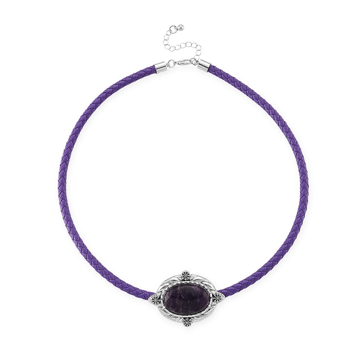 African Amethyst Leather Necklace (20-22 Inches) in Silvertone image number 3