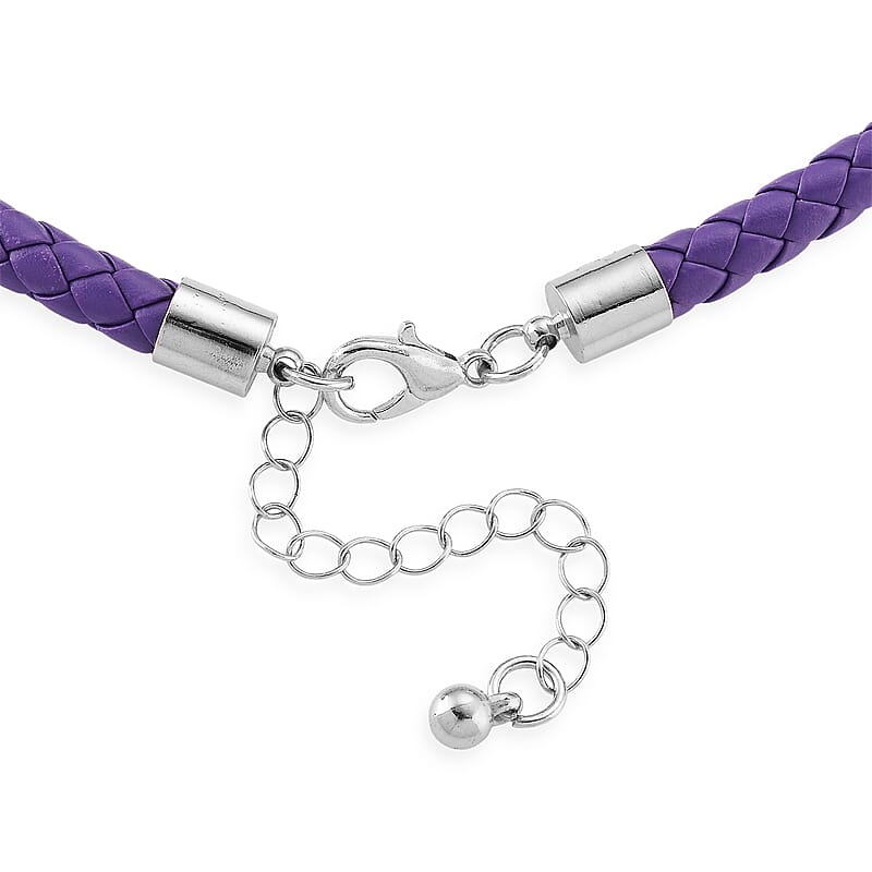 African Amethyst Leather Necklace (20-22 Inches) in Silvertone