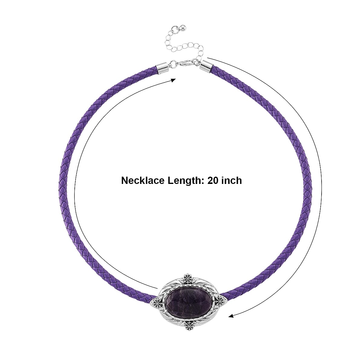 African Amethyst Leather Necklace (20-22 Inches) in Silvertone image number 6