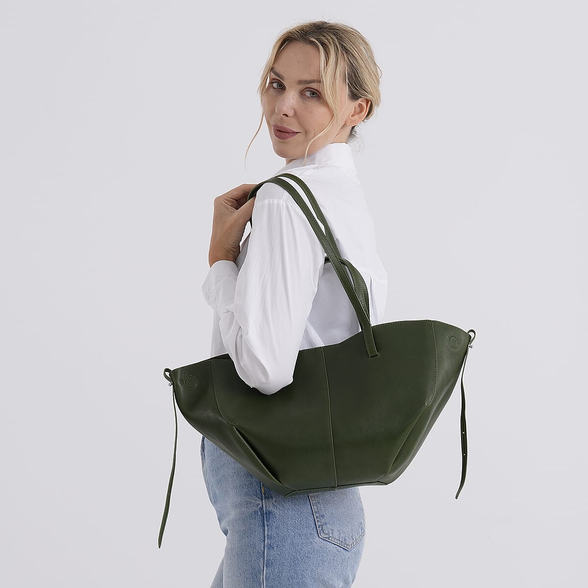 La Marey Green Genuine Leather Tote Bag image number 2