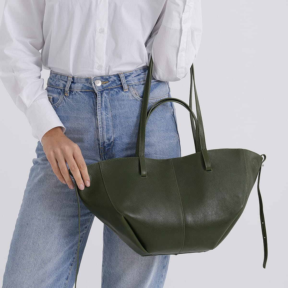 La Marey Green Genuine Leather Tote Bag image number 3