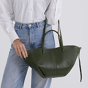La Marey Green Genuine Leather Tote Bag