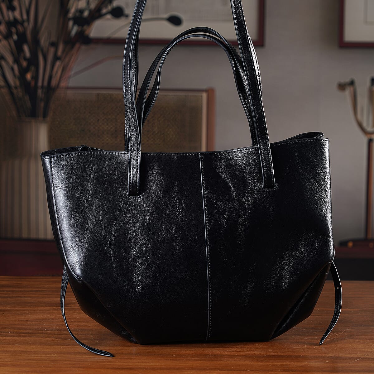 La Marey Black Genuine Leather Tote Bag image number 1