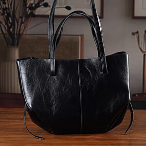 La Marey Black Genuine Leather Tote Bag