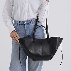 La Marey Black Genuine Leather Tote Bag