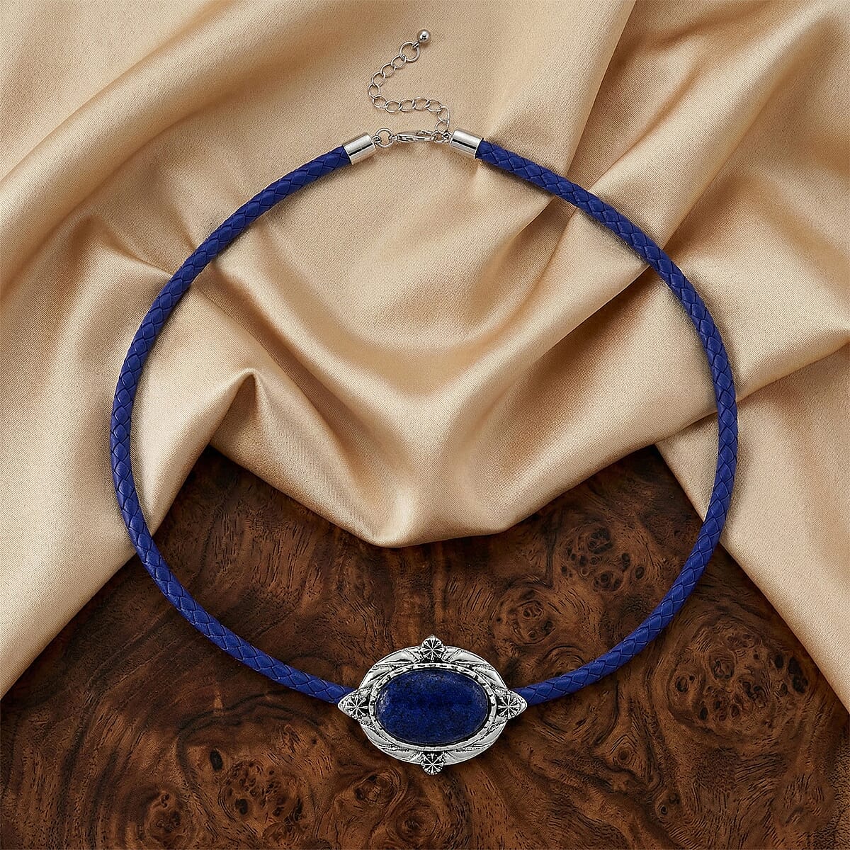 Lapis Lazuli Leather Necklace (20-22 Inches) in Silvertone image number 1