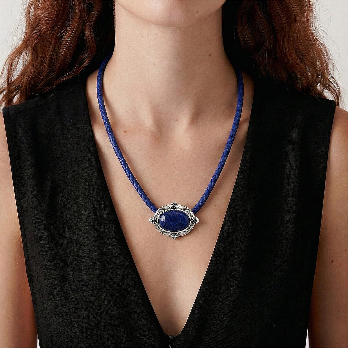 Lapis Lazuli Leather Necklace (20-22 Inches) in Silvertone image number 2