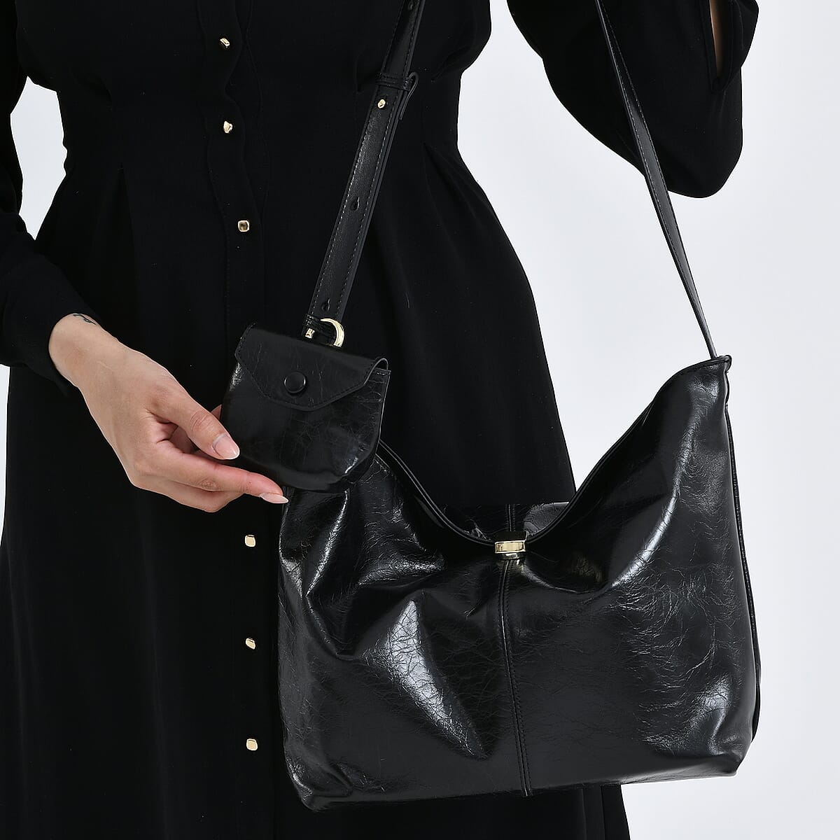 La Marey Black Genuine Leather Crossbody Bag image number 3