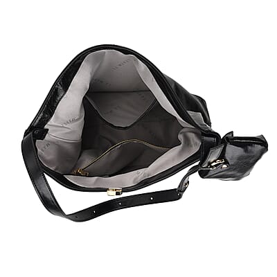 La Marey Black Genuine Leather Crossbody Bag