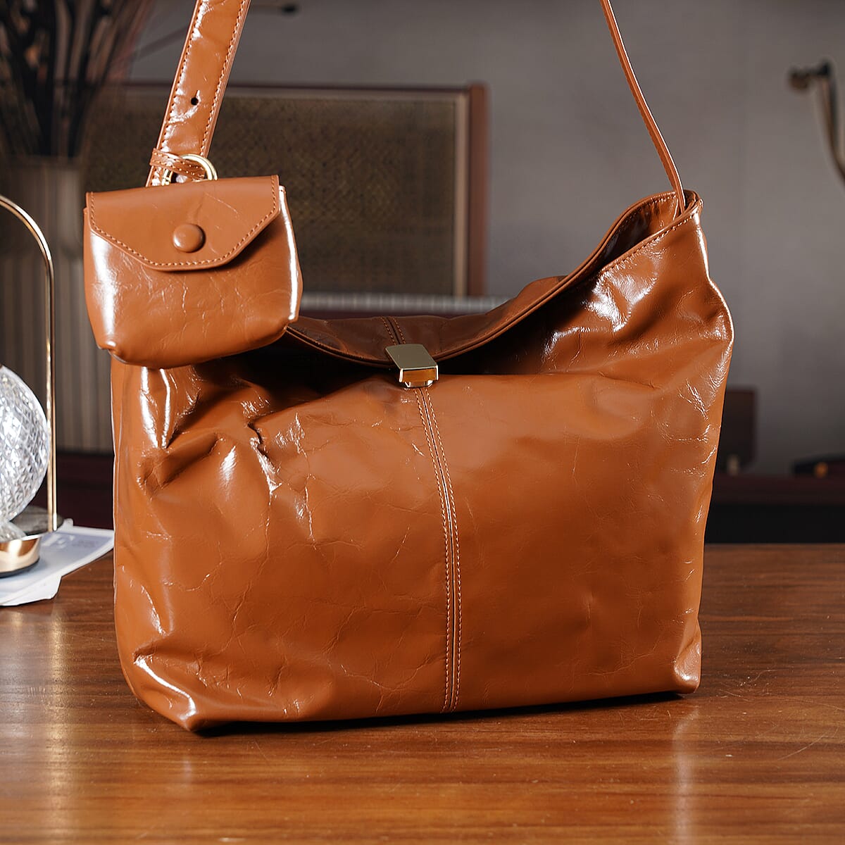 La Marey Brown Genuine Leather Crossbody Bag image number 1