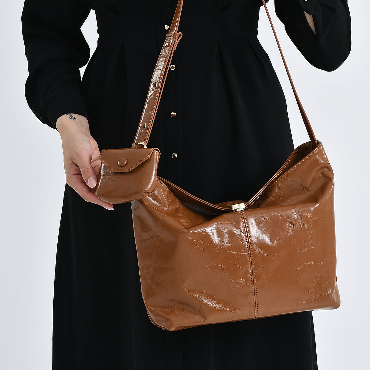La Marey Brown Genuine Leather Crossbody Bag image number 3