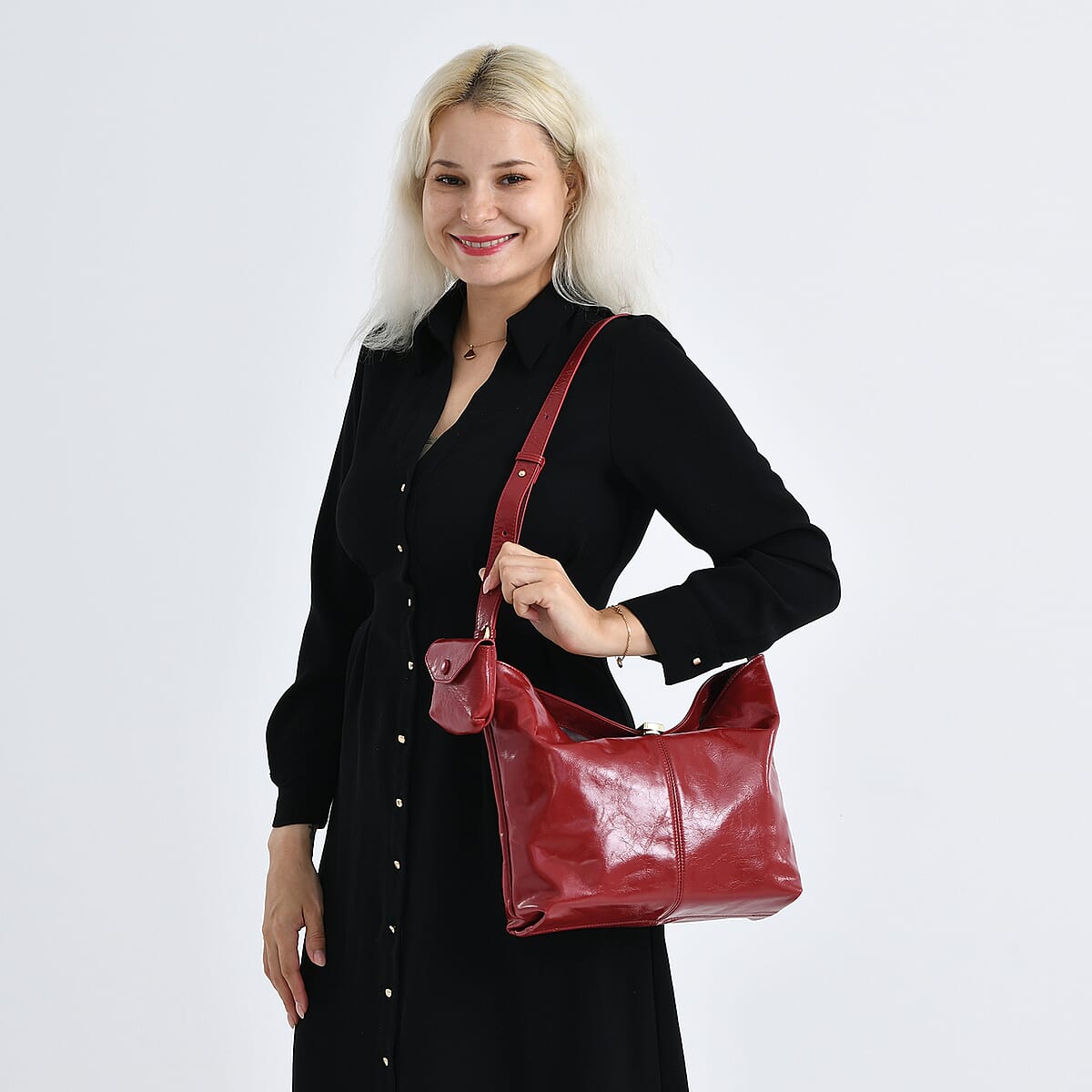 La Marey Red Genuine Leather Crossbody Bag image number 2