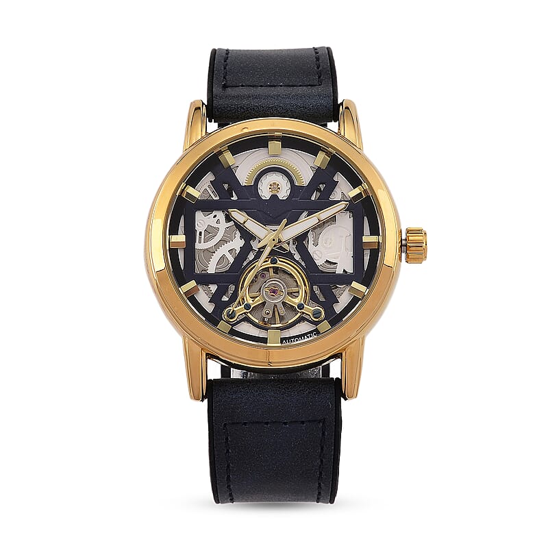 EON 1962 Automatic Mechanical Movement Blue Dial Watch in Goldtone
