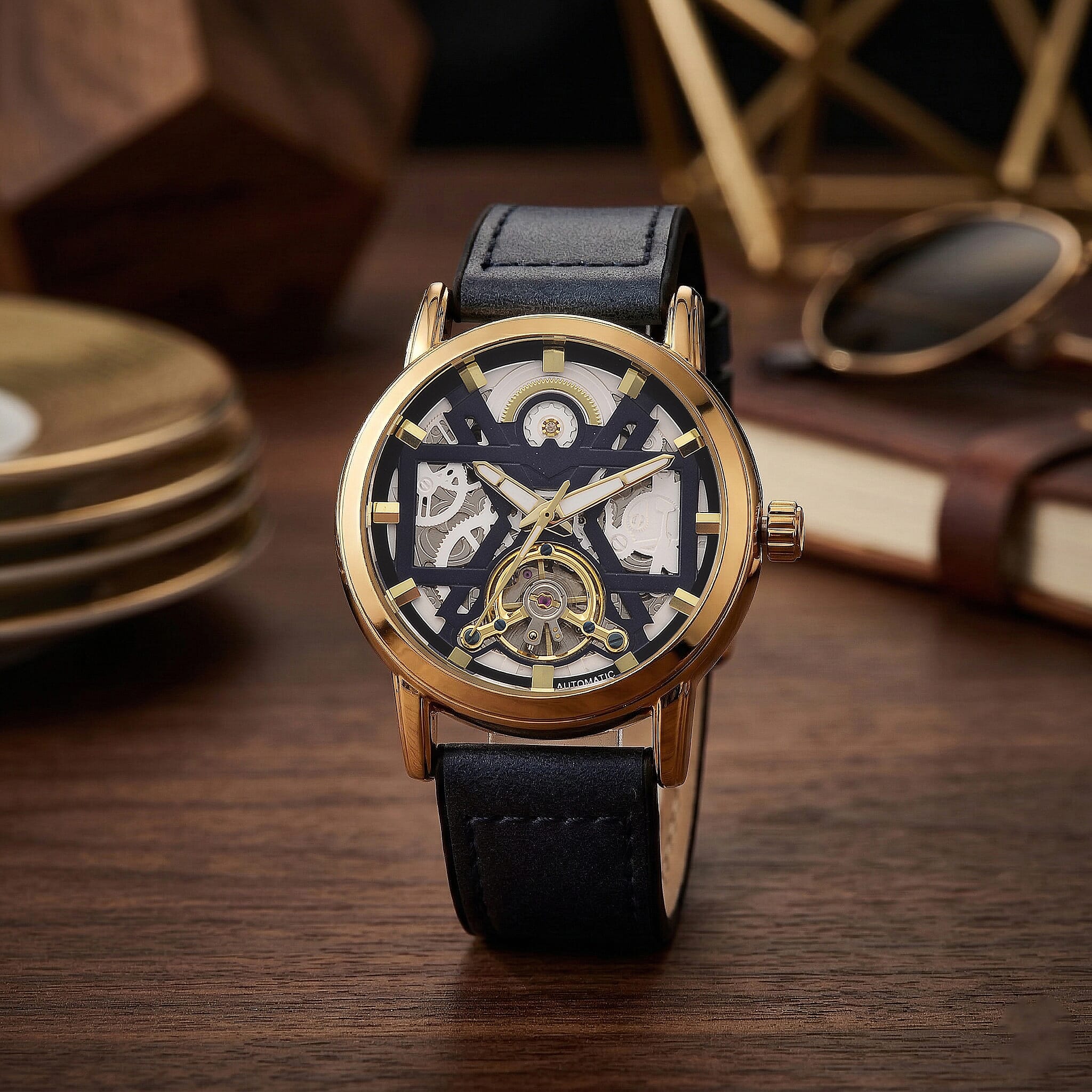 EON 1962 Automatic Mechanical Movement Blue Dial Watch in Goldtone