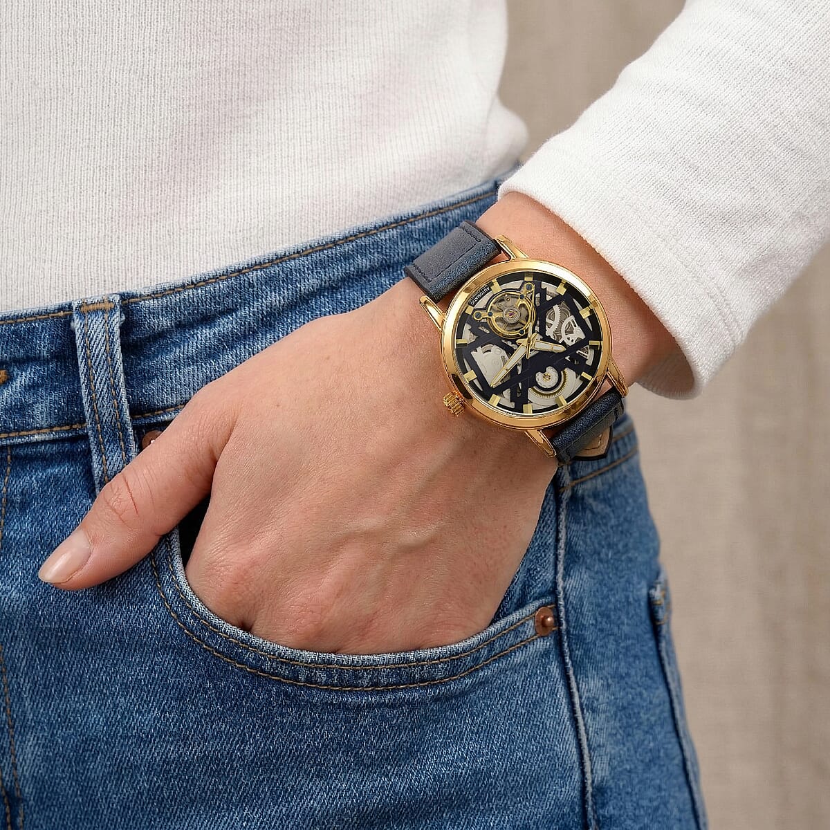 EON 1962 Automatic Mechanical Movement Bue Dial Watch in Goldtone image number 2