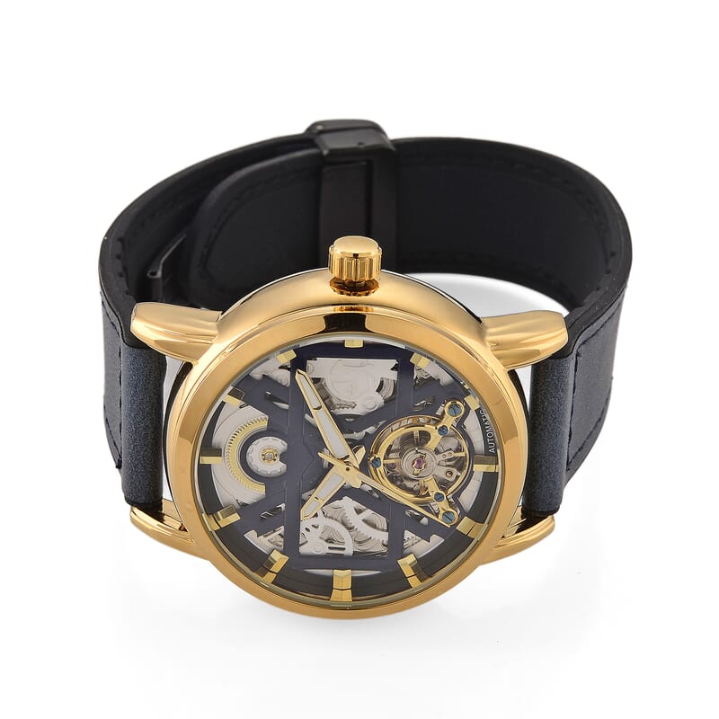 EON 1962 Automatic Mechanical Movement Blue Dial Watch in Goldtone