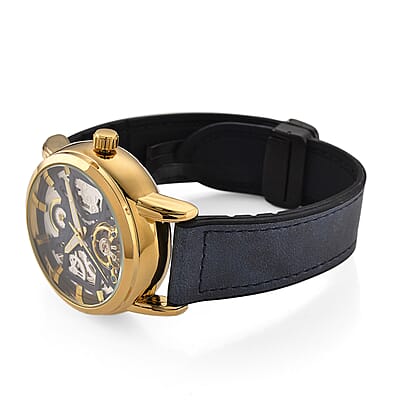 EON 1962 Automatic Mechanical Movement Blue Dial Watch in Goldtone