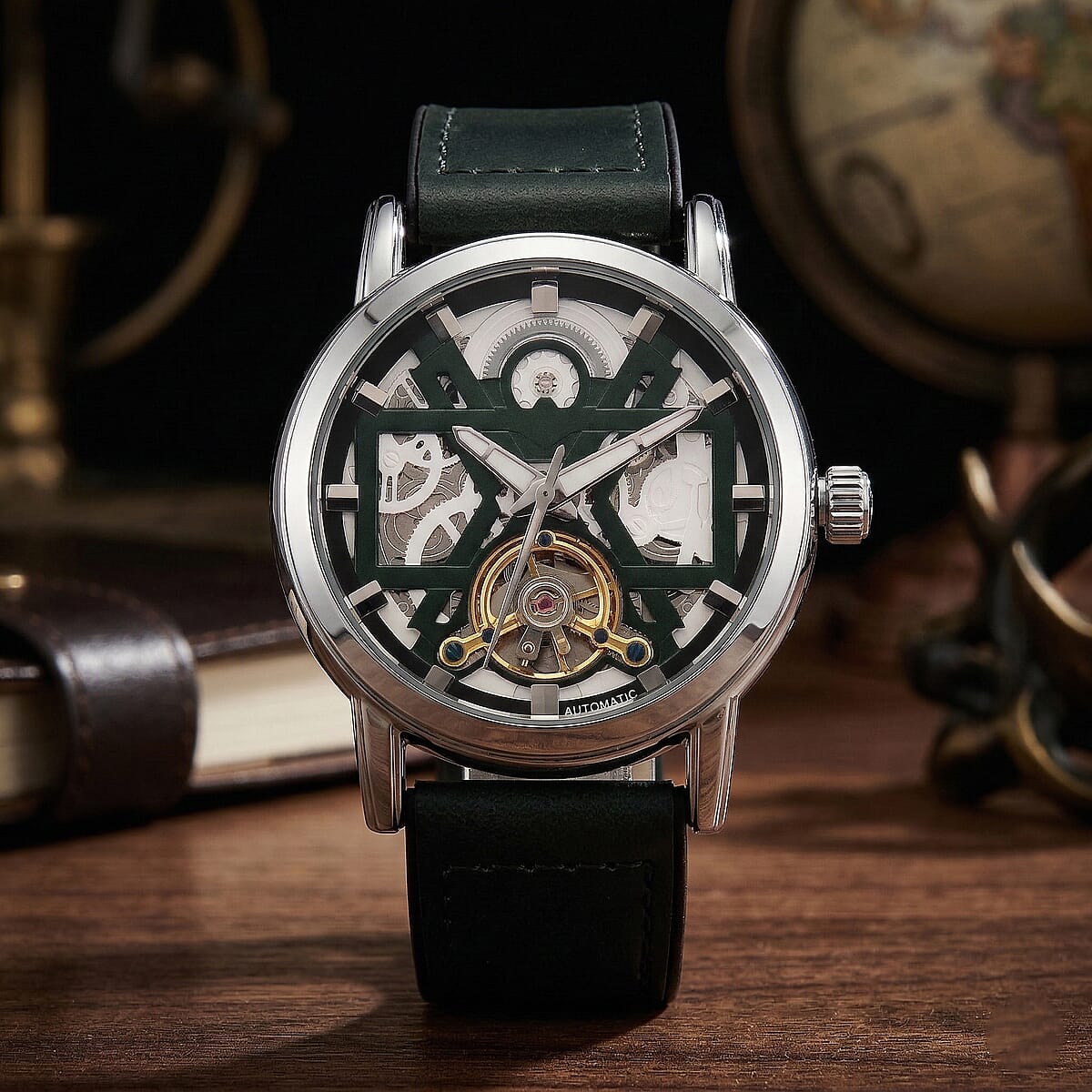 EON 1962 Automatic Mechanical Movement Green Dial Watch in Silvertone image number 1