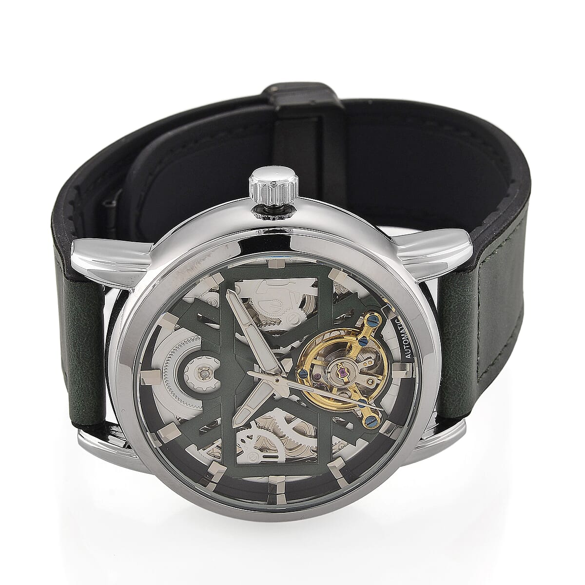 EON 1962 Automatic Mechanical Movement Green Dial Watch in Silvertone image number 4