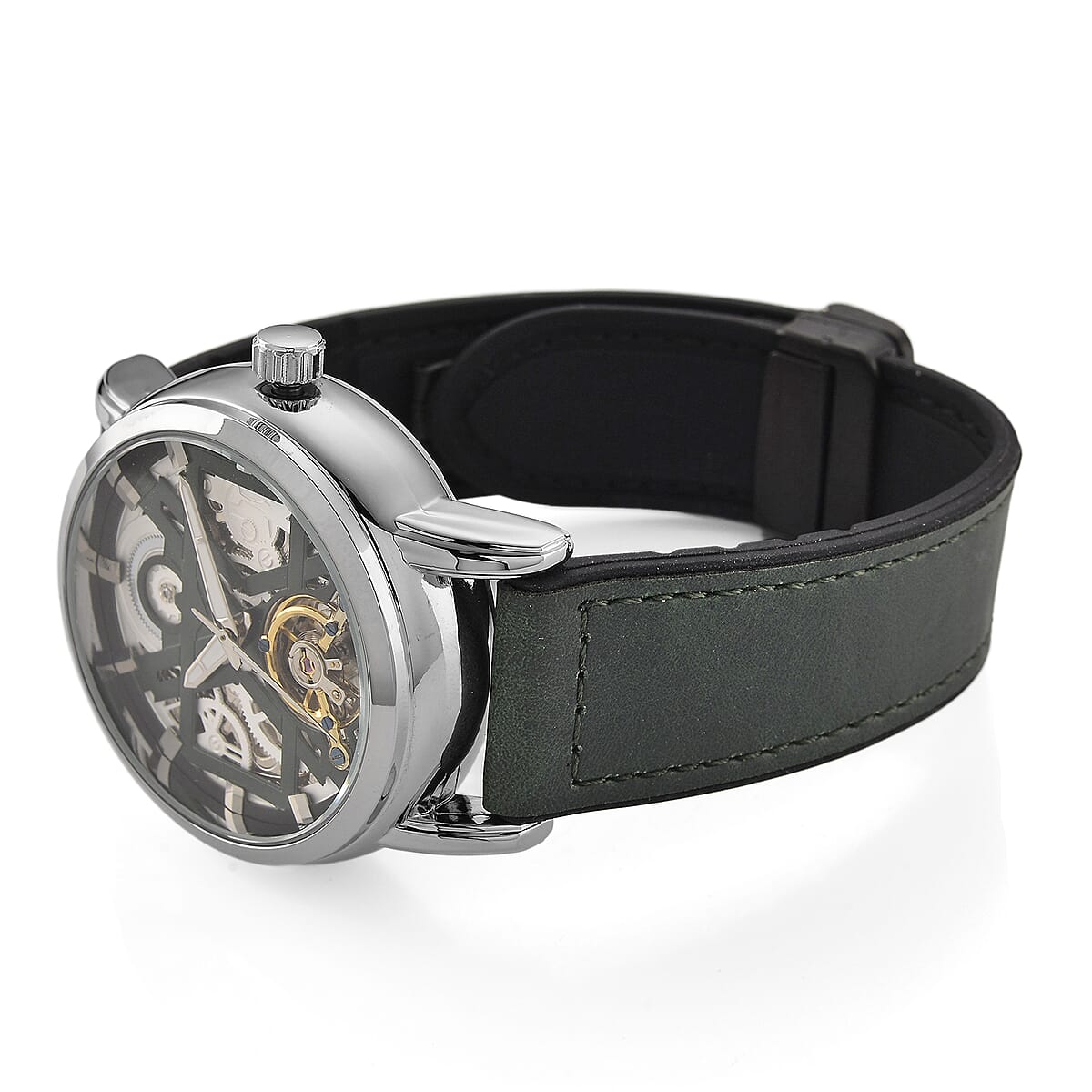 EON 1962 Automatic Mechanical Movement Green Dial Watch in Silvertone image number 5