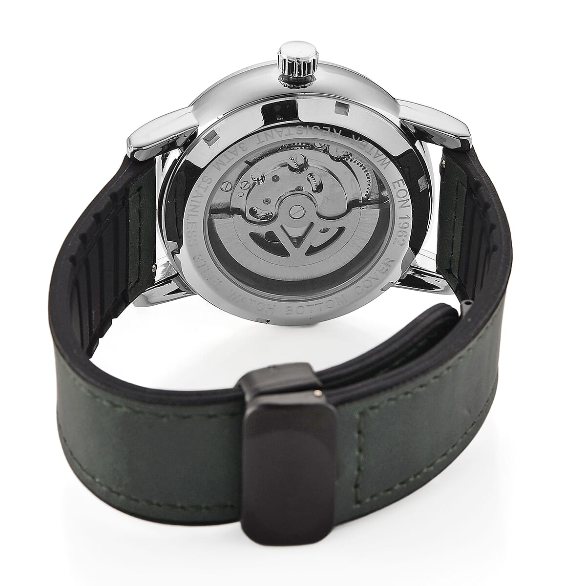 EON 1962 Automatic Mechanical Movement Green Dial Watch in Silvertone image number 6