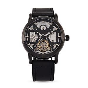 EON 1962 Automatic Mechanical Movement Black Dial Watch in Black Silvertone