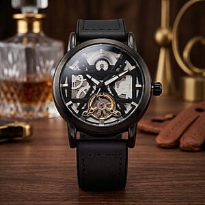EON 1962 Automatic Mechanical Movement Black Dial Watch in Black Silvertone