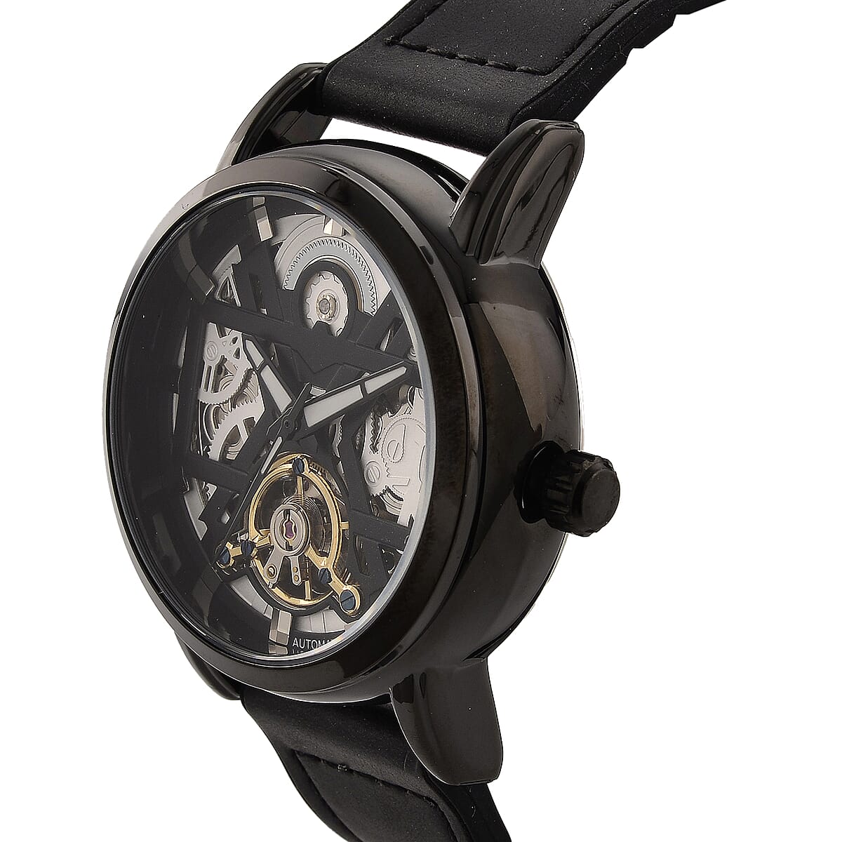 EON 1962 Automatic Mechanical Movement Black Dial Watch in Black Silvertone image number 3