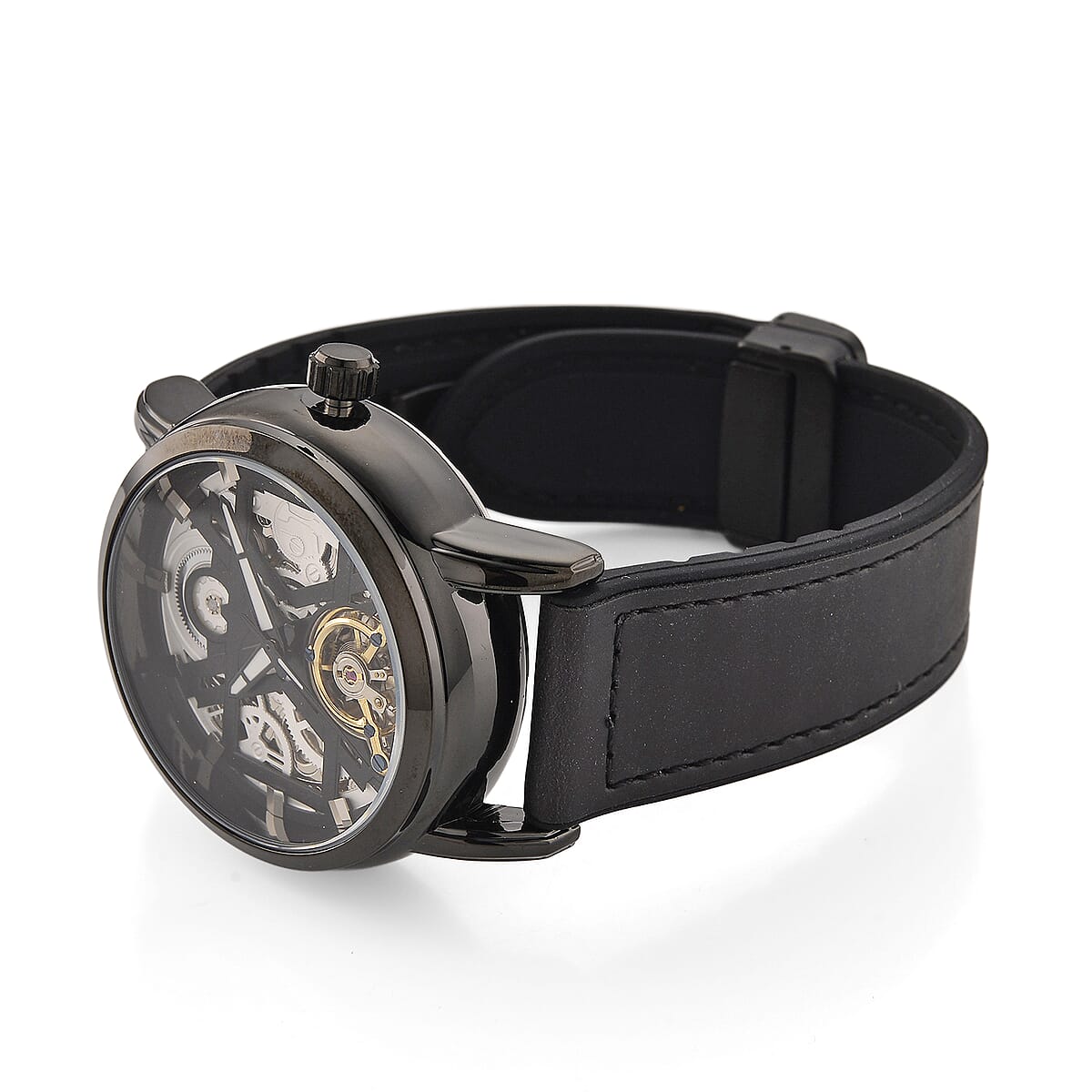 EON 1962 Automatic Mechanical Movement Black Dial Watch in Black Silvertone image number 5