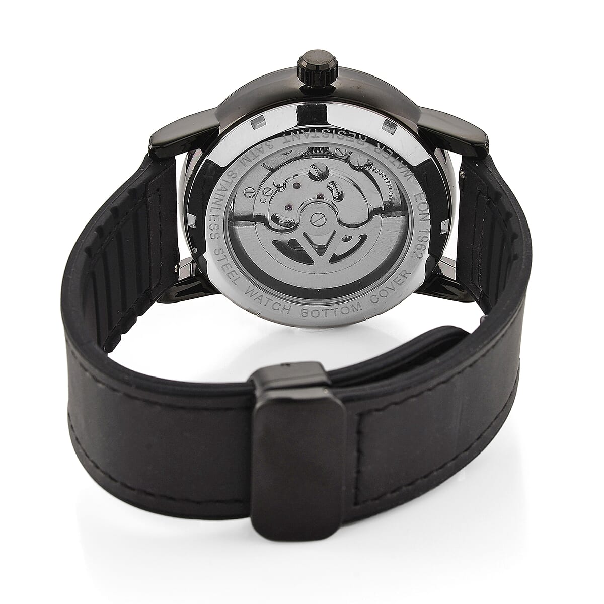 EON 1962 Automatic Mechanical Movement Black Dial Watch in Black Silvertone image number 6