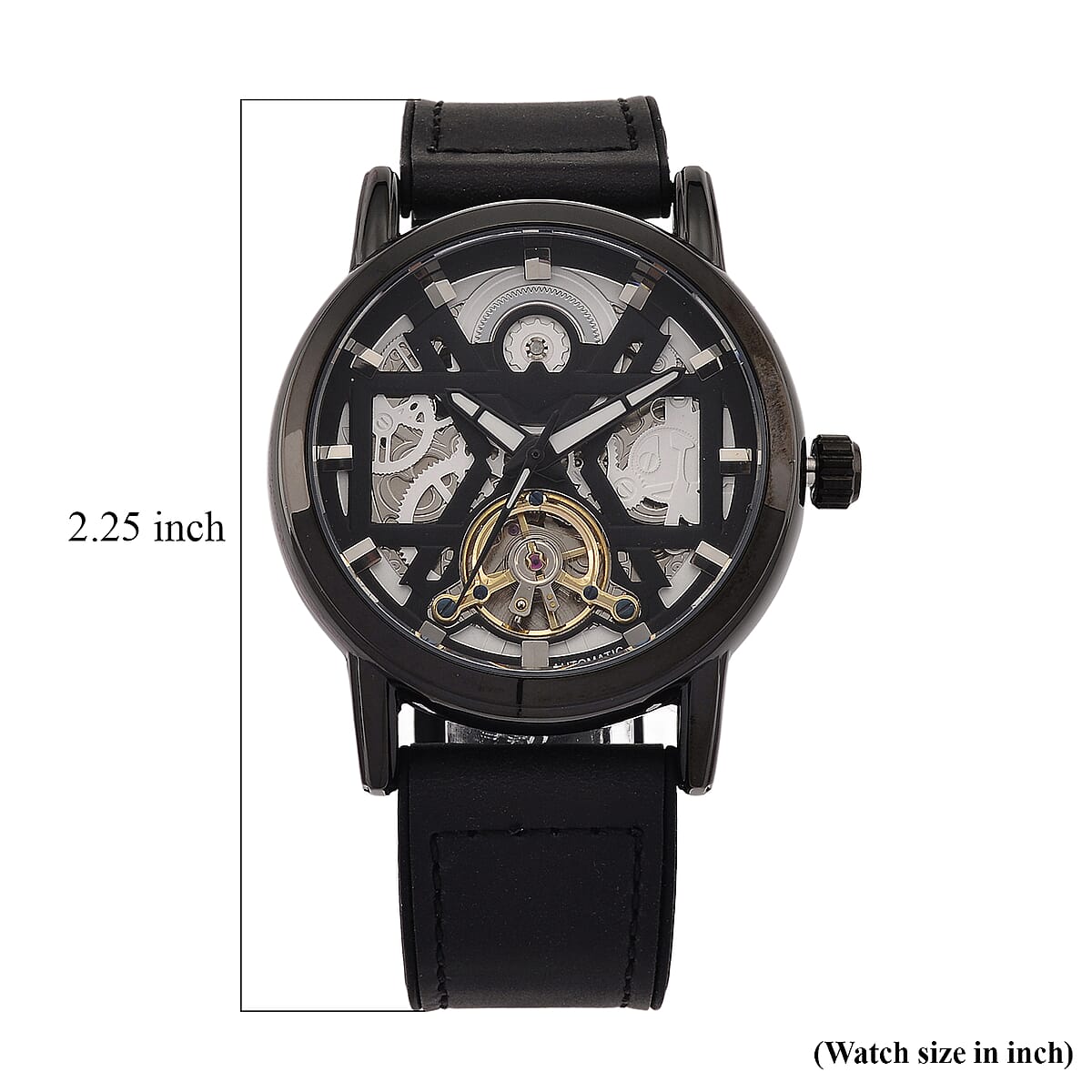 EON 1962 Automatic Mechanical Movement Black Dial Watch in Black Silvertone image number 7