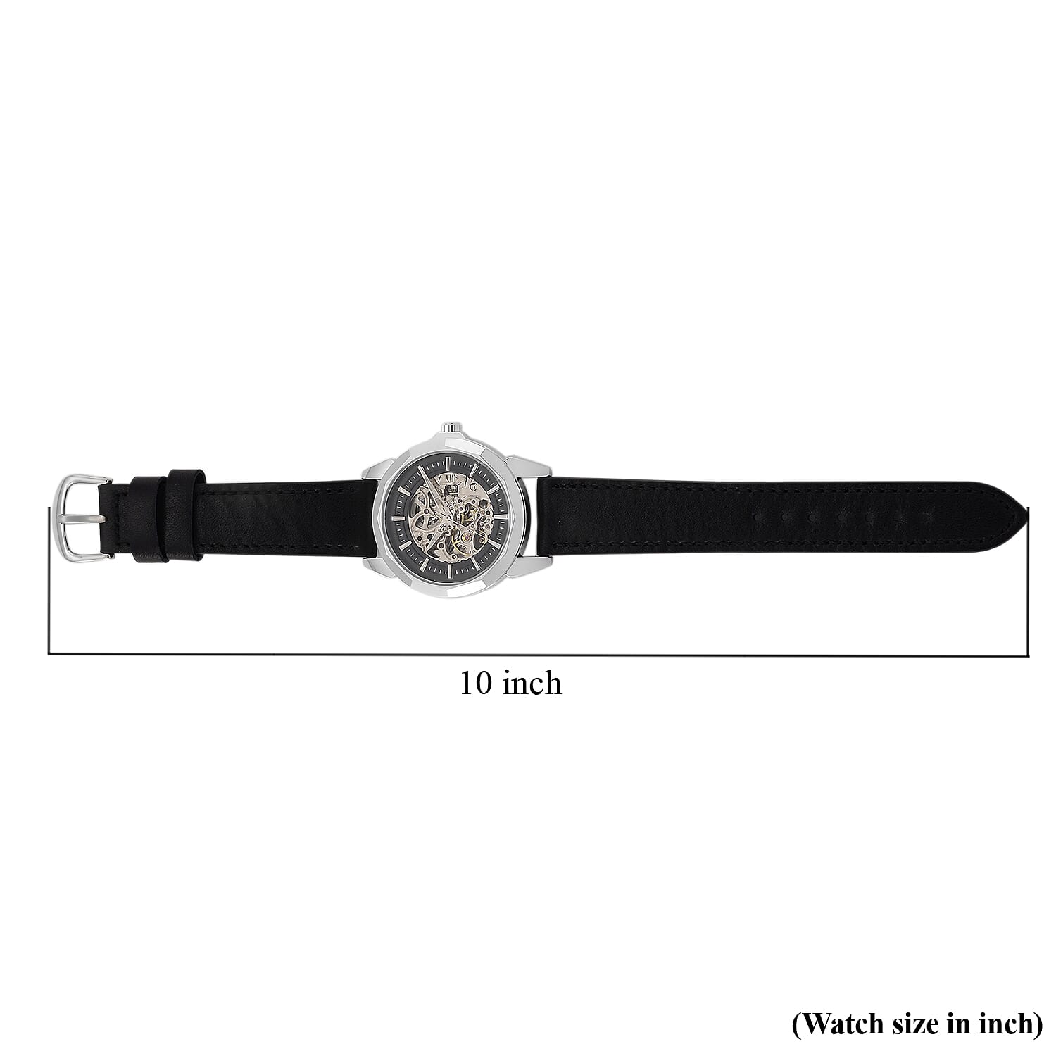 Genoa Automatic Mechanical Movement Watch in Silvertone with Black Leather Strap