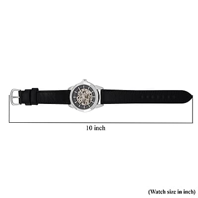 Genoa Automatic Mechanical Movement Watch in Silvertone with Black Leather Strap
