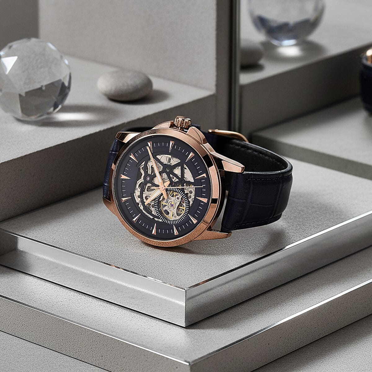 GENOA Automatic Mechanical Movement Watch with Blue Leather Strap image number 1