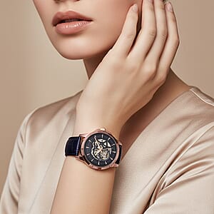 GENOA Automatic Mechanical Movement Watch with Blue Leather Strap