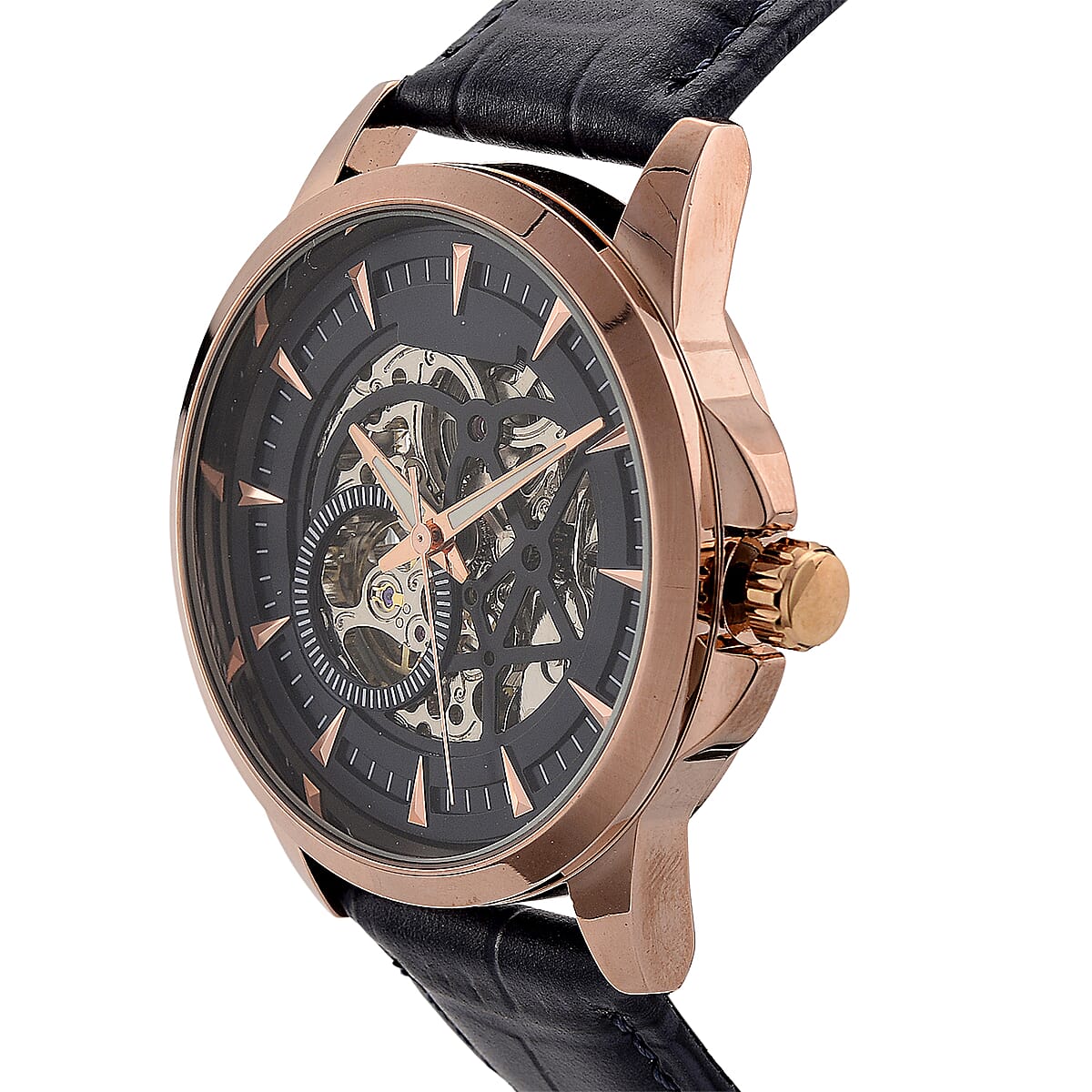 GENOA Automatic Mechanical Movement Watch with Blue Leather Strap image number 3