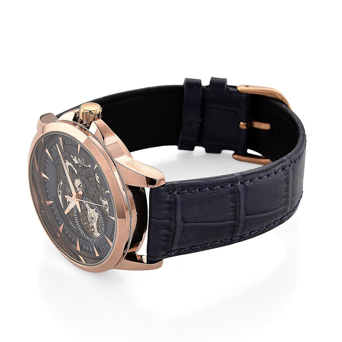 GENOA Automatic Mechanical Movement Watch with Blue Leather Strap image number 5