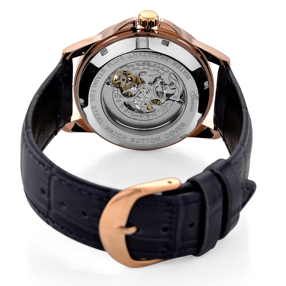 GENOA Automatic Mechanical Movement Watch with Blue Leather Strap image number 6