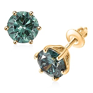 Luxuriant Lab Grown Green Diamond (IR) (SI) 2.00 ctw Timeless Promise Stud Earrings in 10K Yellow Gold