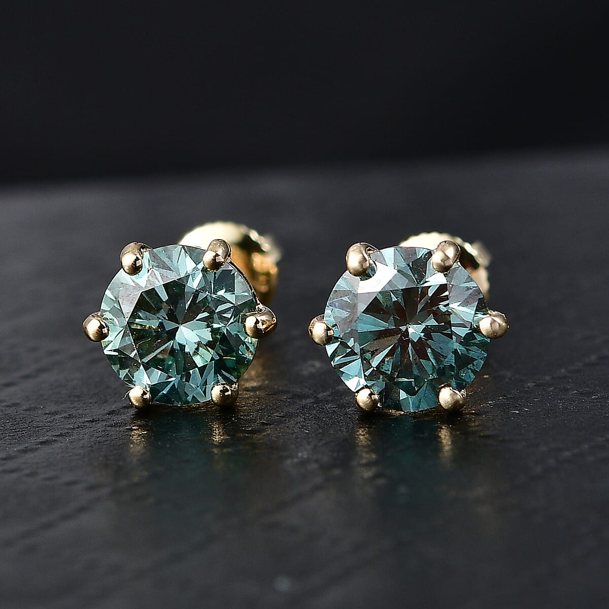 Luxuriant Lab Grown Green Diamond (IR) (SI) 2.00 ctw Timeless Promise Stud Earrings in 10K Yellow Gold image number 1